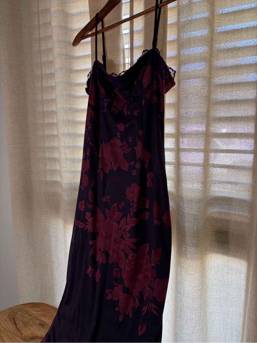 Floral Slip Maxi Dress in Navy with Burgundy Print